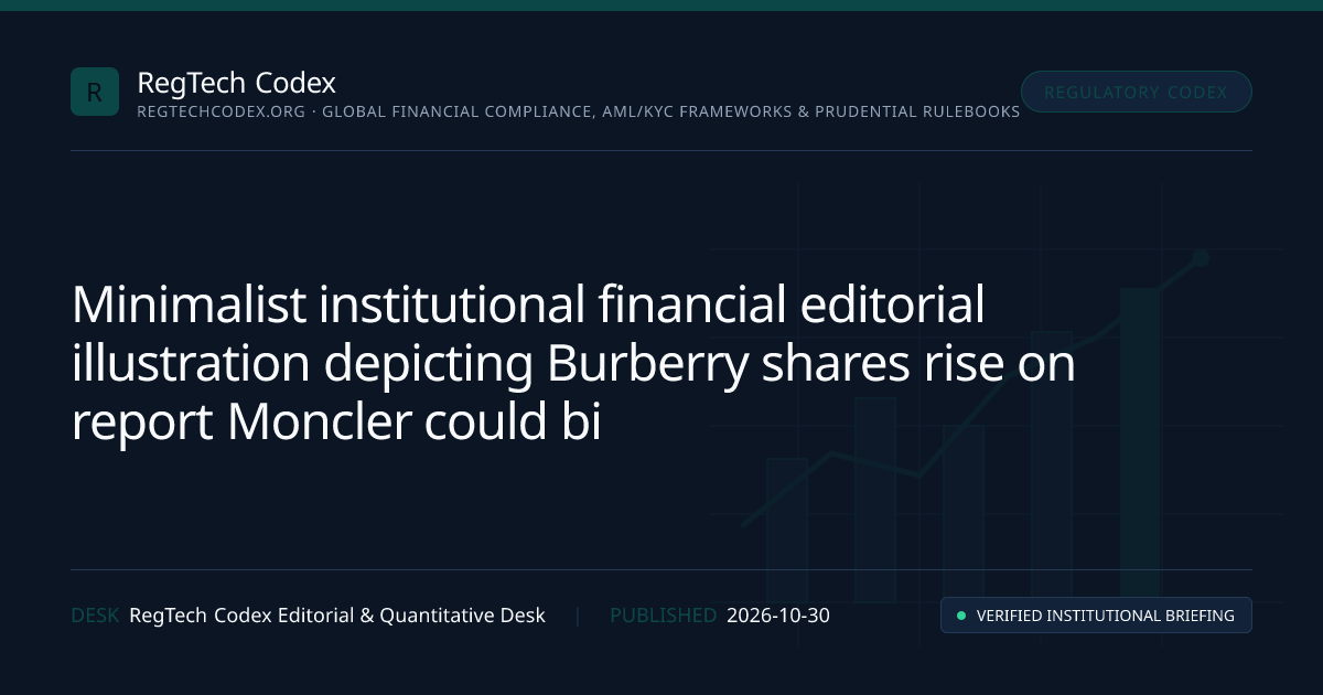 Editorial financial chart and market structure illustration representing Burberry shares rise on report Moncler could bid for it — RegTech Codex Reference Entry (Burberry shares rise on report Moncler could bid for it)