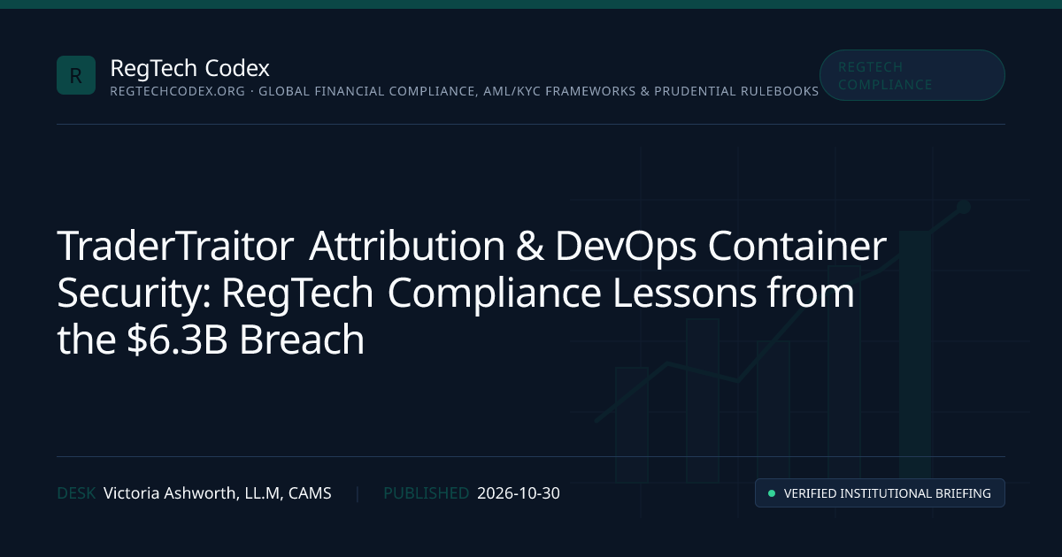 TraderTraitor Attribution & DevOps Container Security: RegTech Compliance Lessons from the $6.3B Breach — RegTech Codex institutional chart and forensic breakdown